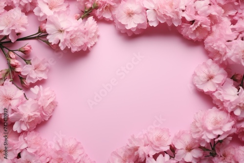 pink frames surrounded by pink carnations on a pink background
