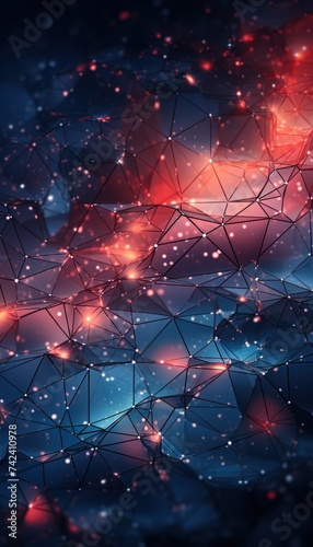 an image of a computer network with red light and lines