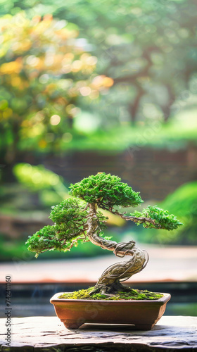A beautiful bonsai tree with blurred nature background