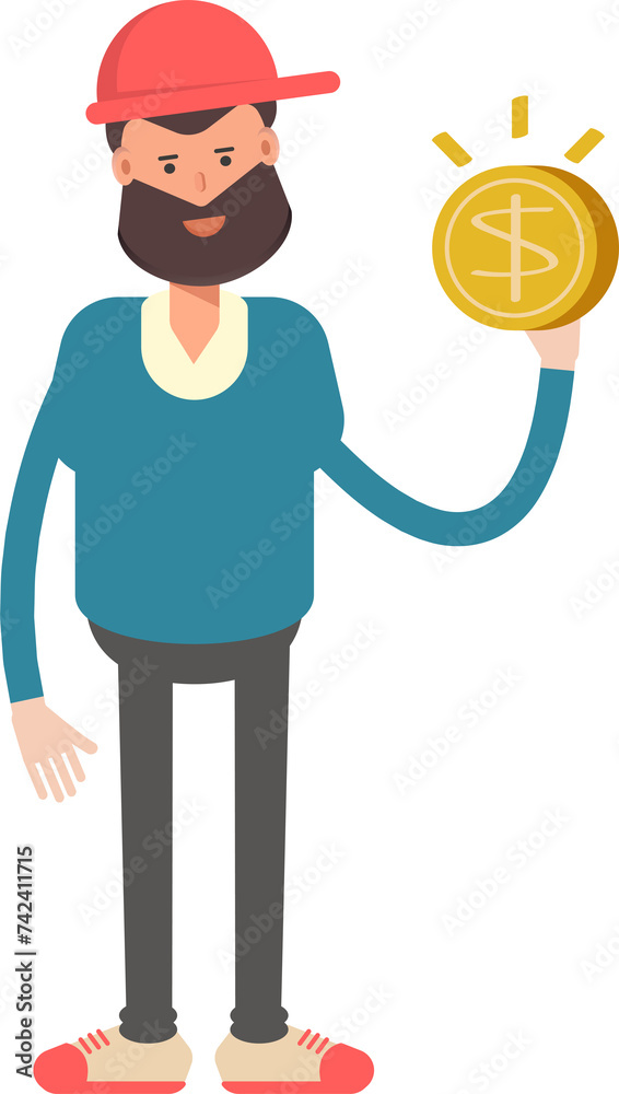 Man Wearing Red Cap Character Holding Dollar Coin
Man Wearing Red Cap Character Holding Dollar Coin