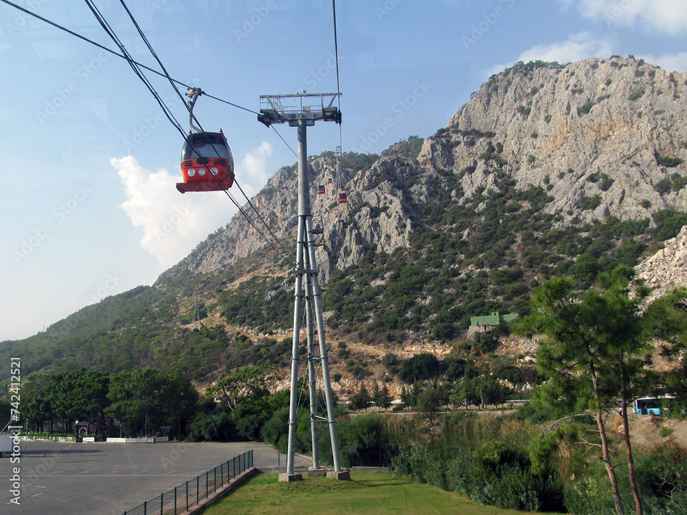 mountains, cable car in the mountains, mountain landscape, summer day, blue sky