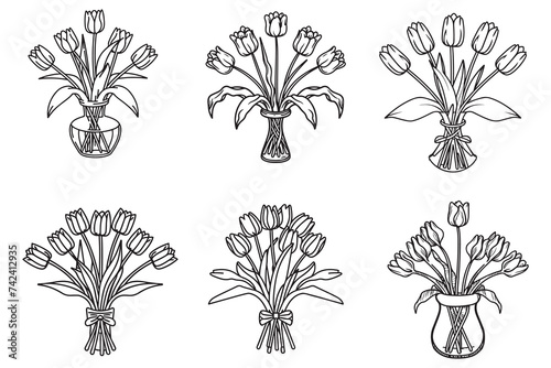 Lilies Bouquet Set Vector Design On White Background illustration