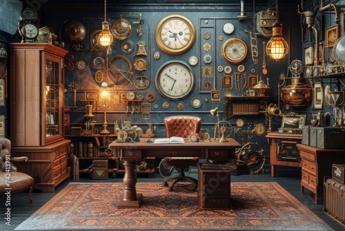 A Room Filled With Clocks and Furniture