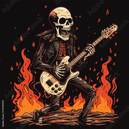 Skeleton Rock N Roll Music Vector Illustration