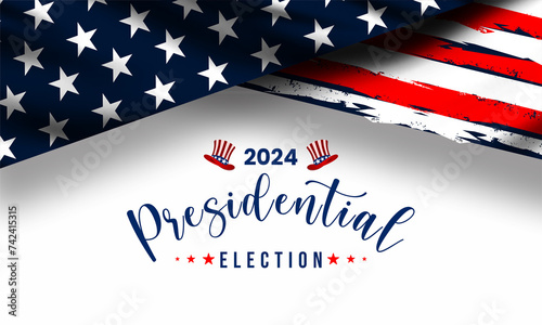 USA 2024 Presidential Elections Event Banner, background, card, poster design. Presidential Elections 2024 Banner with American colors design and typography. Vote day, November 5. US Election.