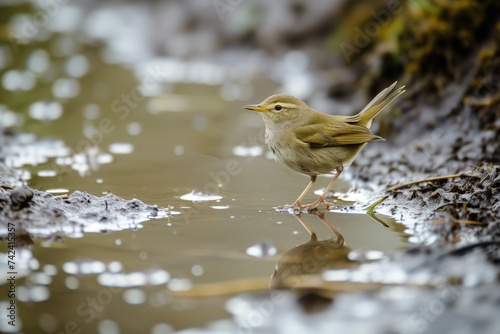 warbler pausing between dips in a fresh puddle © studioworkstock
