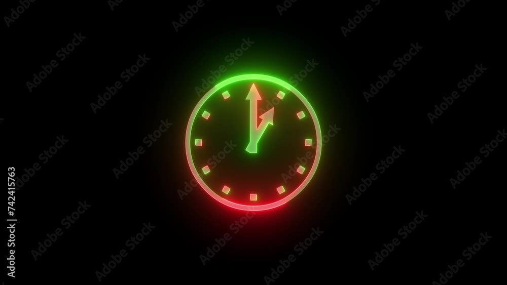 Neon 1 O clock icon green red color animation black background Neon 1 O clock icon green red color animation black background
