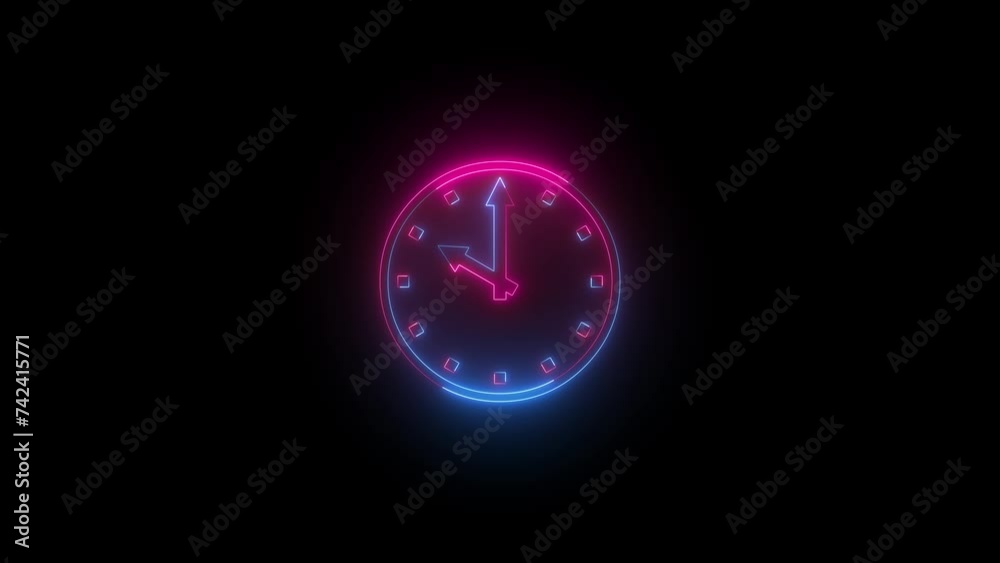 Neon 10 O clock icon blue pink color animation black background Neon 10 O clock icon blue pink color animation black background