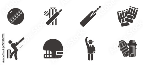 Vector cricket related icon set. Cricket game vector icons set.