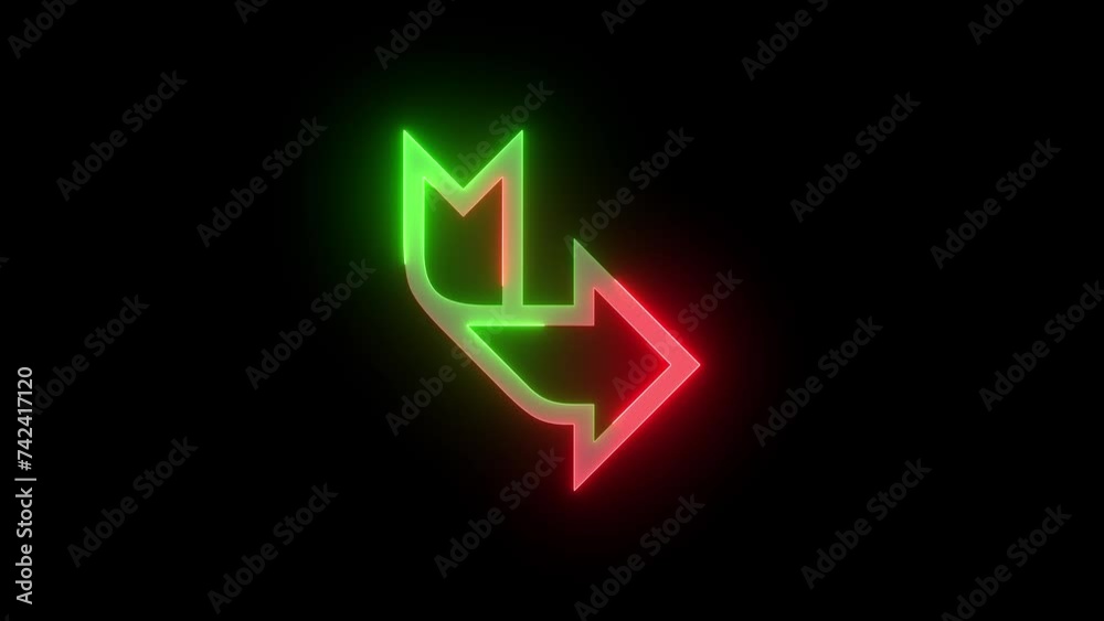 Neon arrow symbol icon green red color animation in black background Neon arrow symbol icon green red color animation in black background