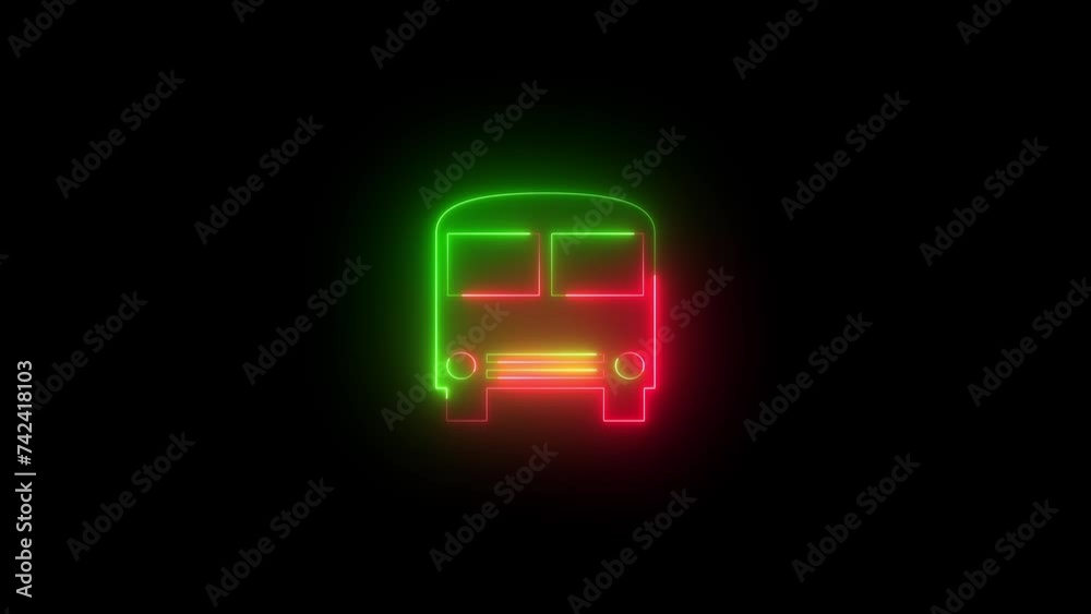 Neon bus icon green red color animation black background Neon bus icon green red color animation black background