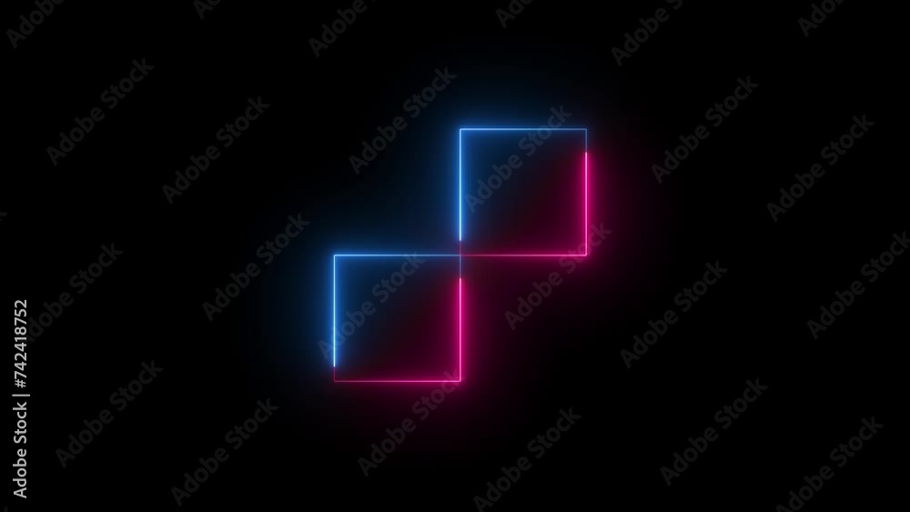 Neon checkerboard icon blue pink color animation black background Neon checkerboard icon blue pink color animation black background
