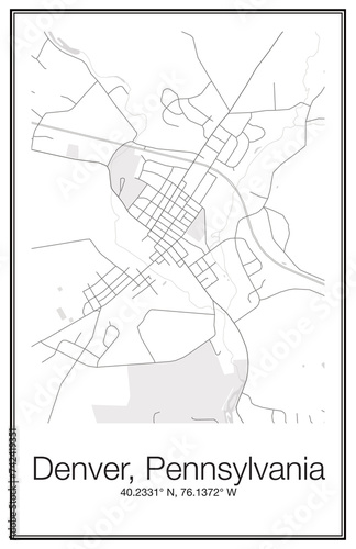 A city map wall art Poster of the city streets of Denver PA