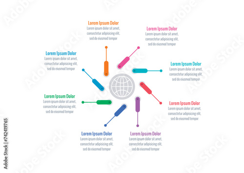 infographic template for business, industry, technology, science. colorful rotating bars infographic template. eight steps briefing template. infographic template for annual report, magazine