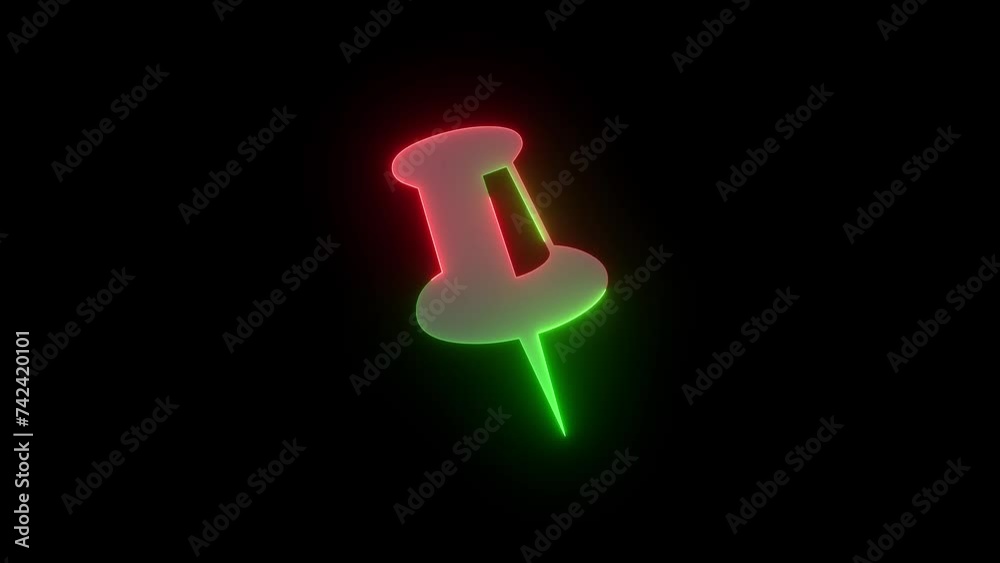 Neon drawing pin icon green red color animation black background Neon drawing pin icon green red color animation black background