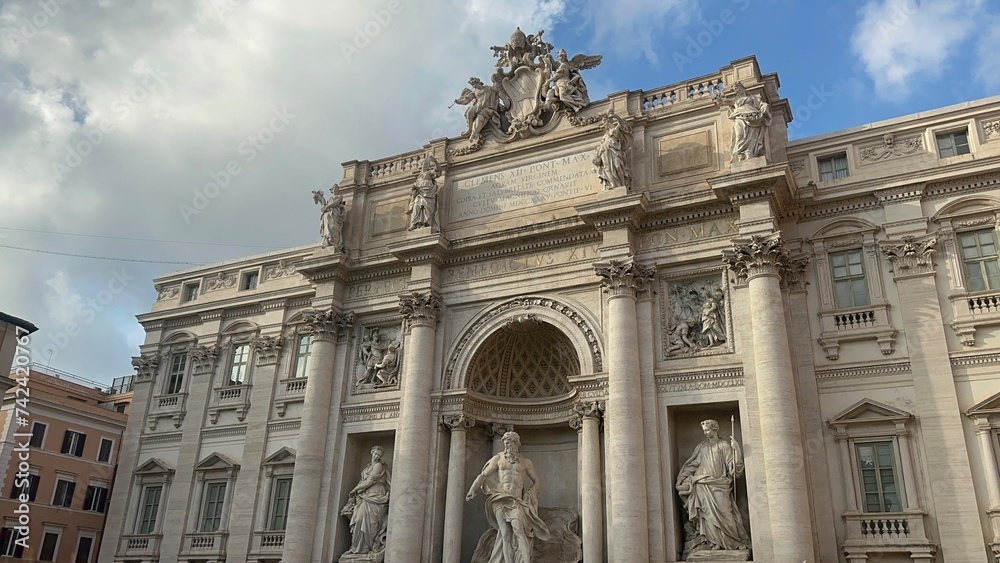 Majestic Trevi fountain in Rome street view