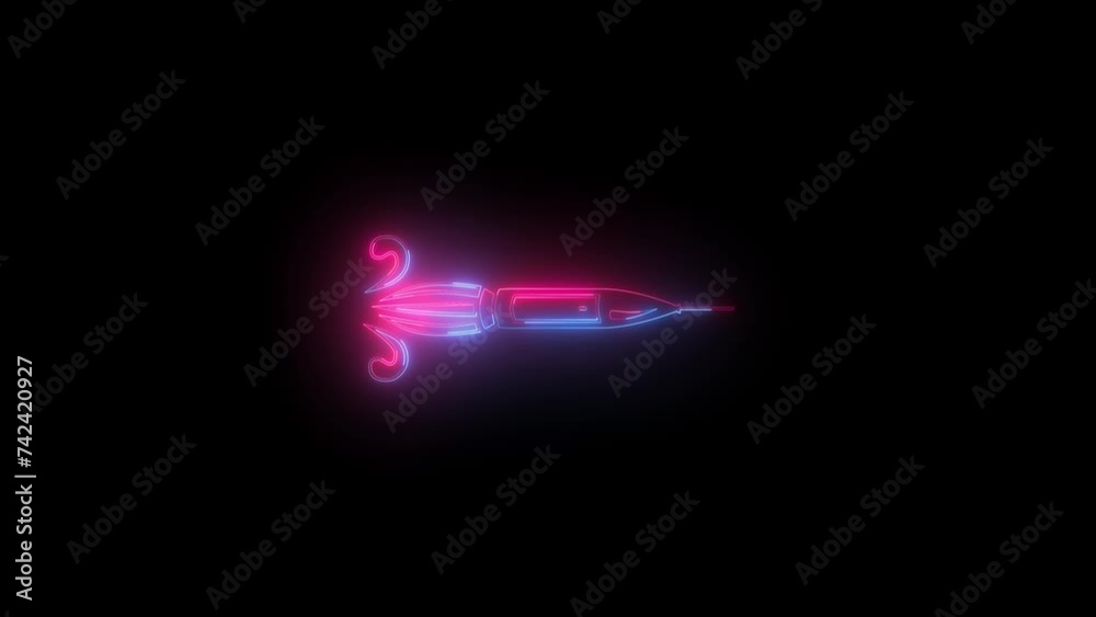 Neon fleuron icon blue pink color animation black background Neon fleuron icon blue pink color animation black background