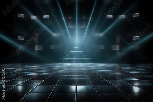 Scene illumination effects on a background with bright lighting of spotlights.