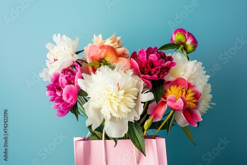 Wallpaper Mural shopping bag bursting with colorful peonies Torontodigital.ca