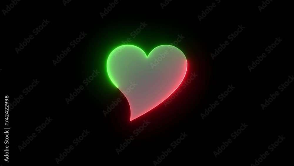 Neon love icon green red color animation black background Neon love icon green red color animation black background
