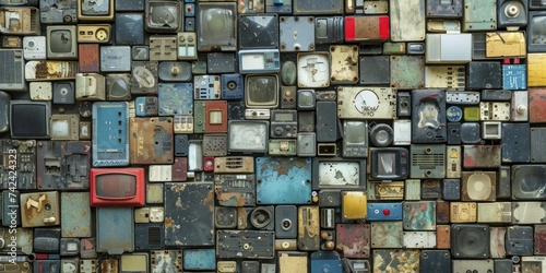 Digital age refuse, pattern of discarded tech, electronics trash theme © Manyapha