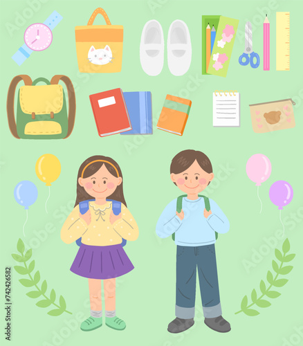 Entrance ceremony new semester 
stationery clip art illustration