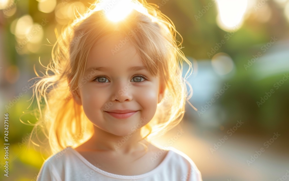 A young multiracial girl smiles happily at the camera in this portrait A young multiracial girl smiles happily at the camera in this portrait