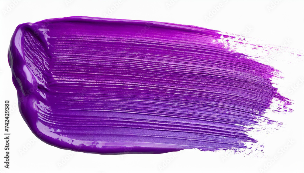 Hand painted stroke of purple paint brush isolated on white background