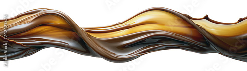 Horizontal undulating flow of liquid milk chocolate. Isolated on a transparent background photo