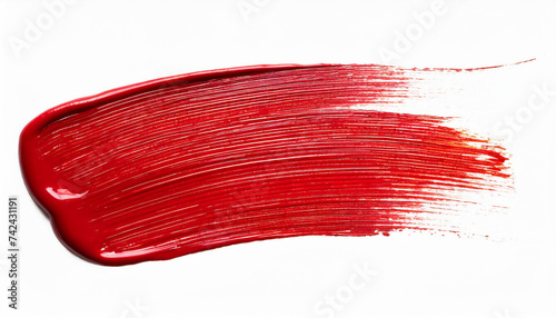 Hand painted stroke of red paint brush isolated on white background