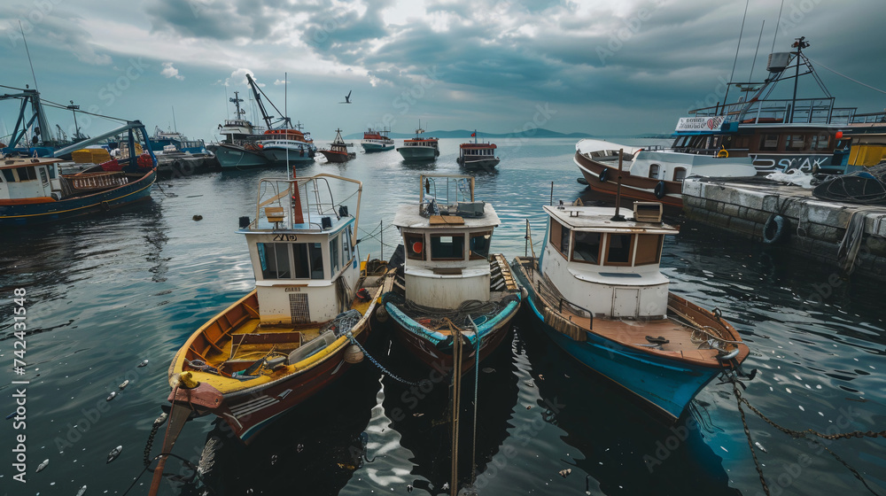 Fishing boats at Silivri Port of Istanbul.