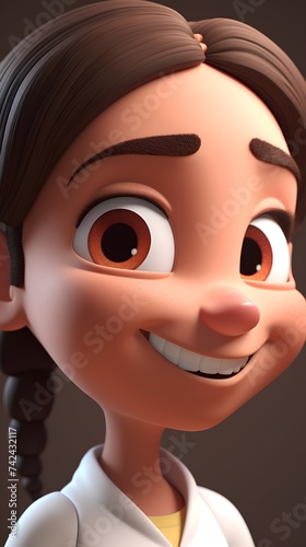 3D render of a cute little girl with brown eyes and smiling