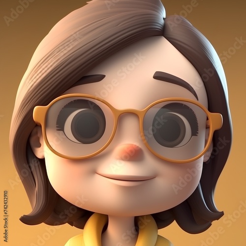 Cute Cartoon Girl with Glasses - 3D Rendered Illustration photo