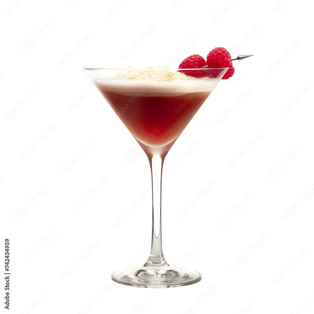 Extreme front view of a French Martini cocktail in a martini glass isolated on a white transparent background Extreme front view of a French Martini cocktail in a martini glass isolated on a white transparent background