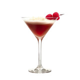 Extreme front view of a French Martini cocktail in a martini glass isolated on a white transparent background