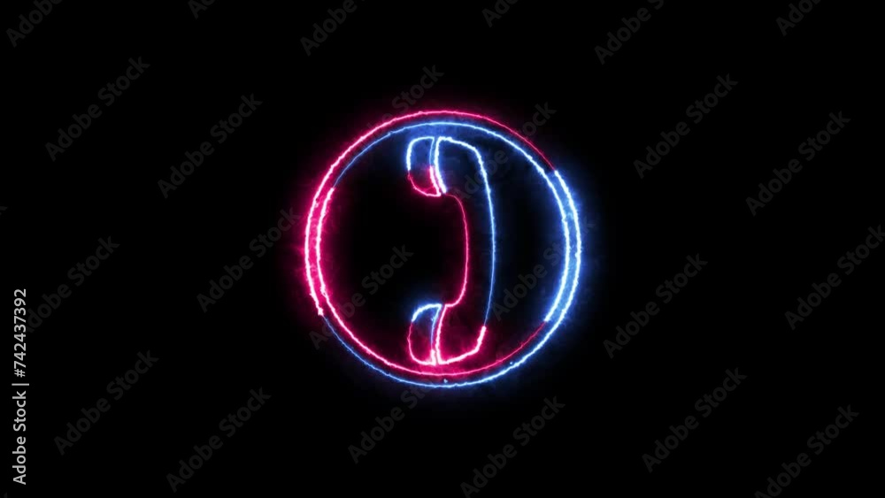 Telephone symbol icon neon fire blue pink color animation black background Telephone symbol icon neon fire blue pink color animation black background