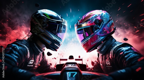 Strap in for a digital duel of speed and skill as virtual F1 drivers compete for glory. photo