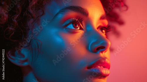 Neon Glow - Profile of a Young Woman with Vibrant Blue and Red Lighting