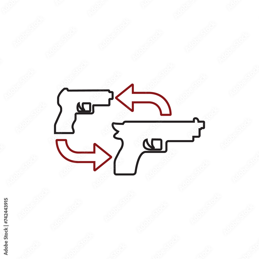 Gun function arrow icon design vector graphic of template, sign and symbol, line style 