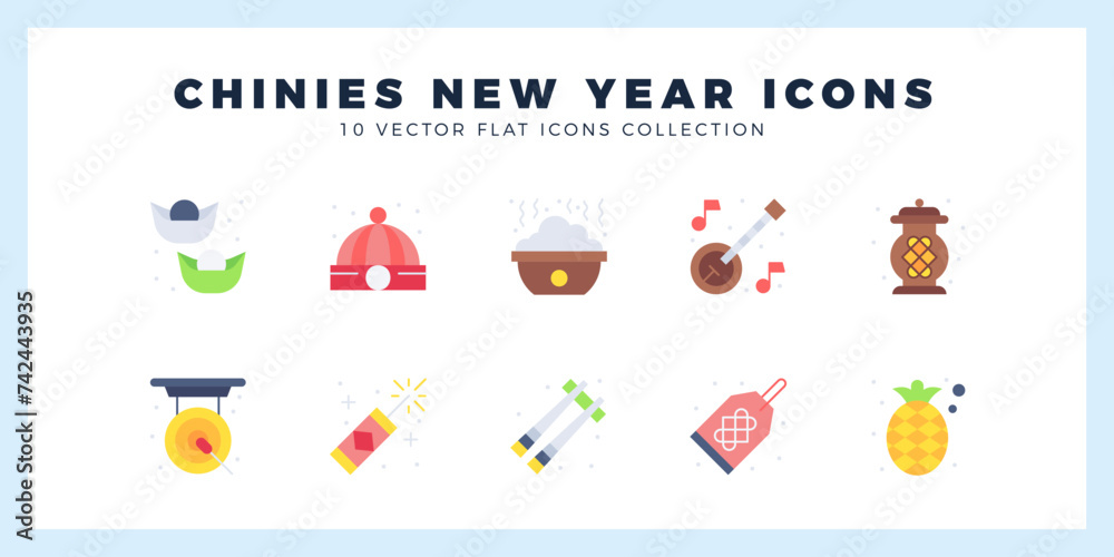 10 Chinese New Year  Flat icon pack. vector illustration.