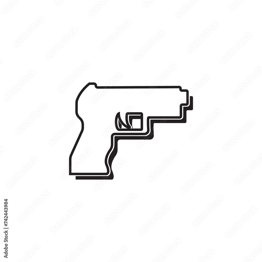 Pistol gun icon design vector graphic of template, sign and symbol, line style 
