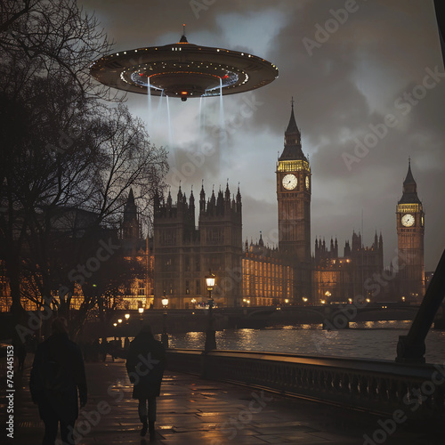 big ben at night with ufo