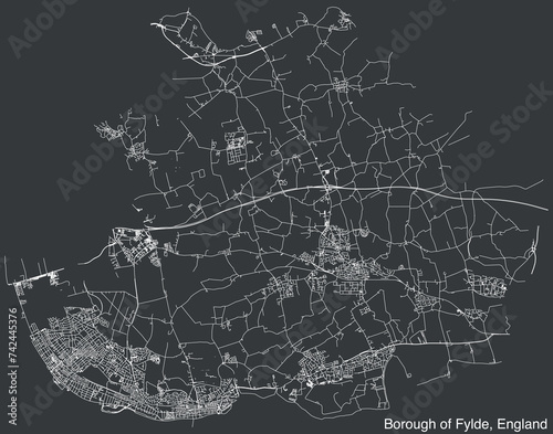 Detailed hand-drawn navigational urban street roads map of the United Kingdom city township of BOROUGH OF FYLDE, ENGLAND with vivid road lines and name tag on solid background