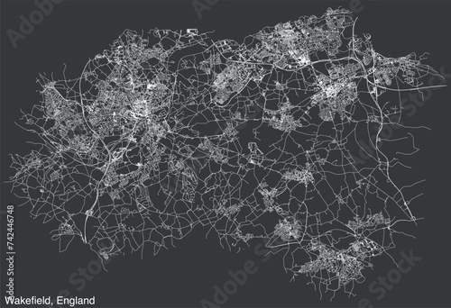 Detailed hand-drawn navigational urban street roads map of the United Kingdom city township of WAKEFIELD, ENGLAND with vivid road lines and name tag on solid background