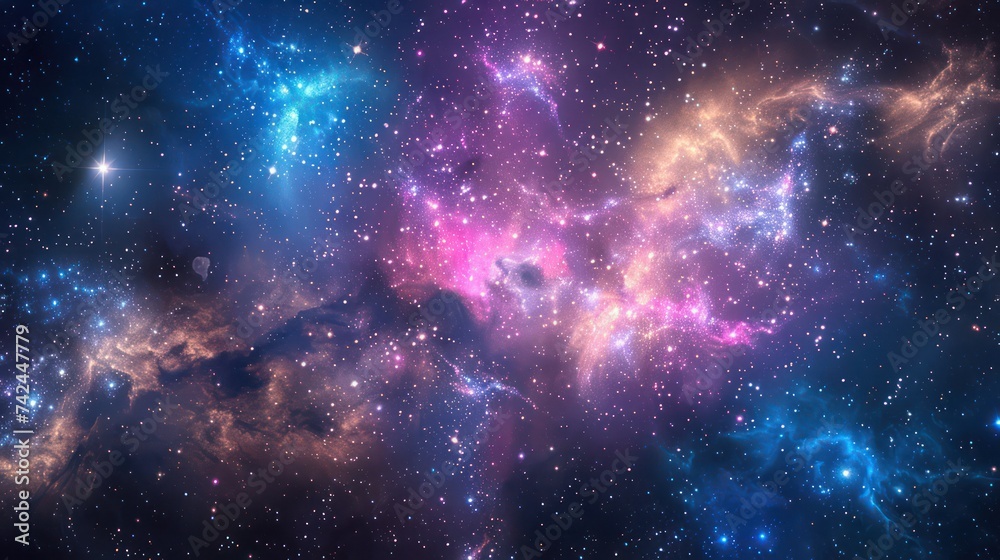 Stunning outer space scenery with nebulae, stars emitting light from a radiant galaxy, illuminating in a magical cosmic shimmer of vibrant colors