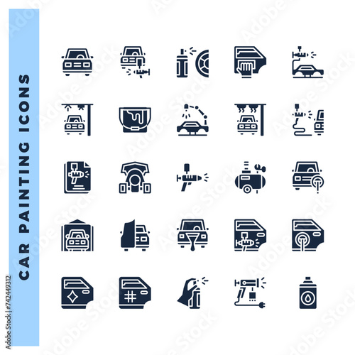 25 Car Painting Glyph icons pack. vector illustration.