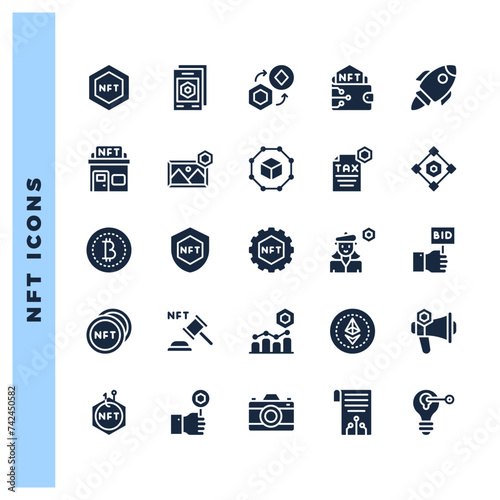25 NFT Glyph icons pack. vector illustration.