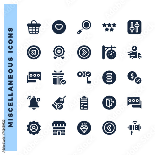 25 Social Media (Etsy) Glyph icons pack. vector illustration.