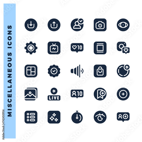 25 Social Media (Instagram) Glyph icons pack. vector illustration.