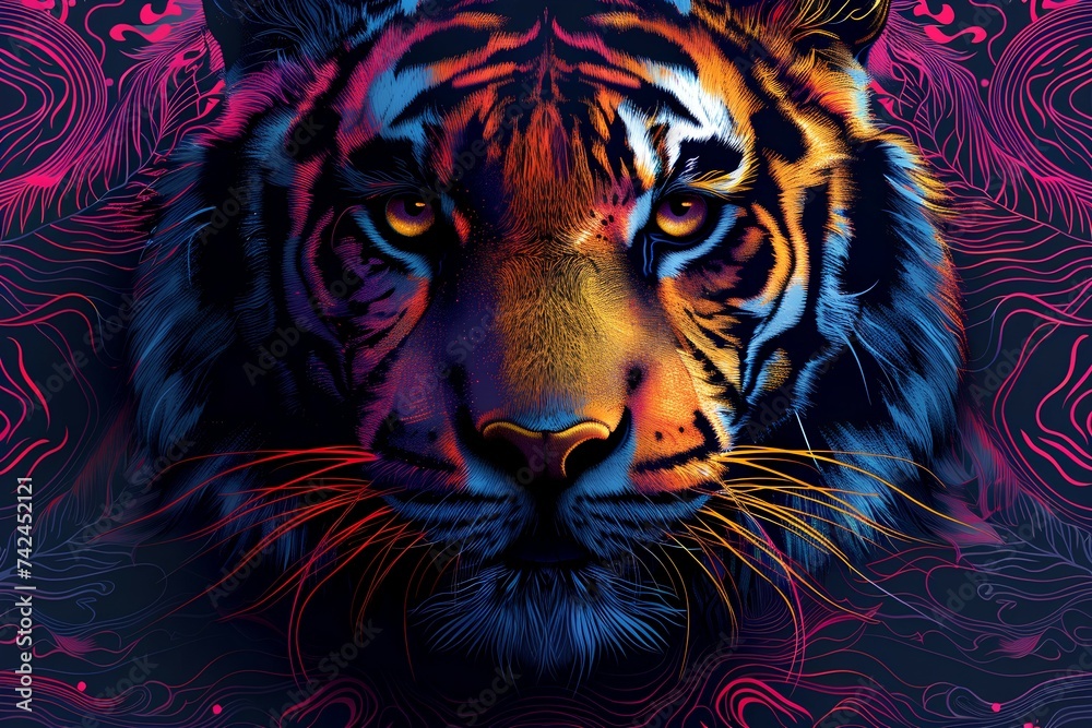 Colorful tiger, contour technique